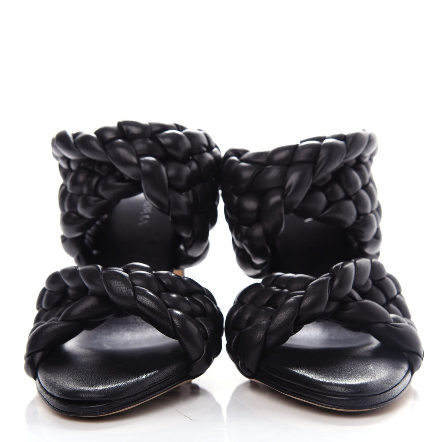 Nappa Twisted Padded Intrecciato Curve Slide Sandals 37 Black