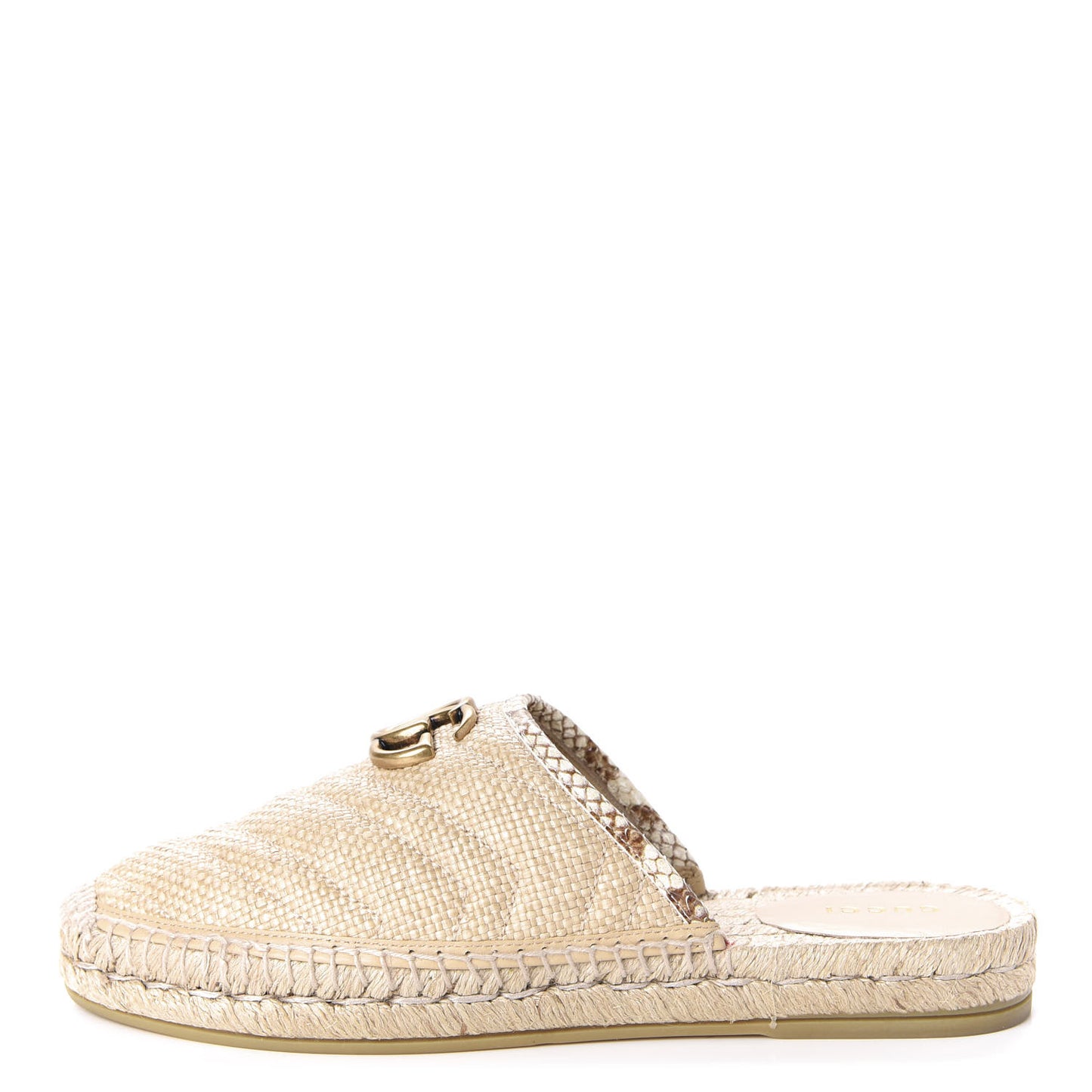 Straw Elaphe Matelasse GG Marmont Espadrille Slippers 38 Natural Cream Brown
