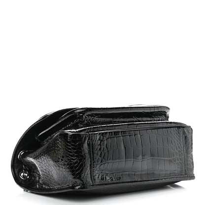 Saint Laurent Patent Crocodile Embossed Lambskin Monogram Medium Niki Chain Satchel Black 4 of 11