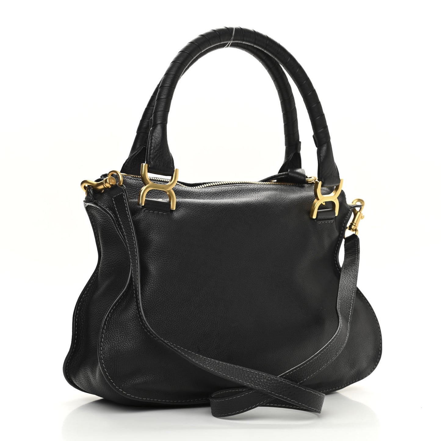 Calfskin Large Marcie Satchel Black