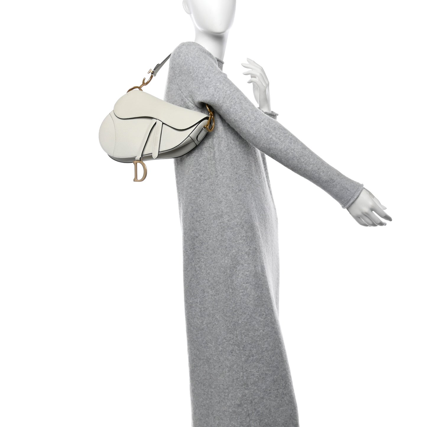 Grained Calfskin Saddle Bag White