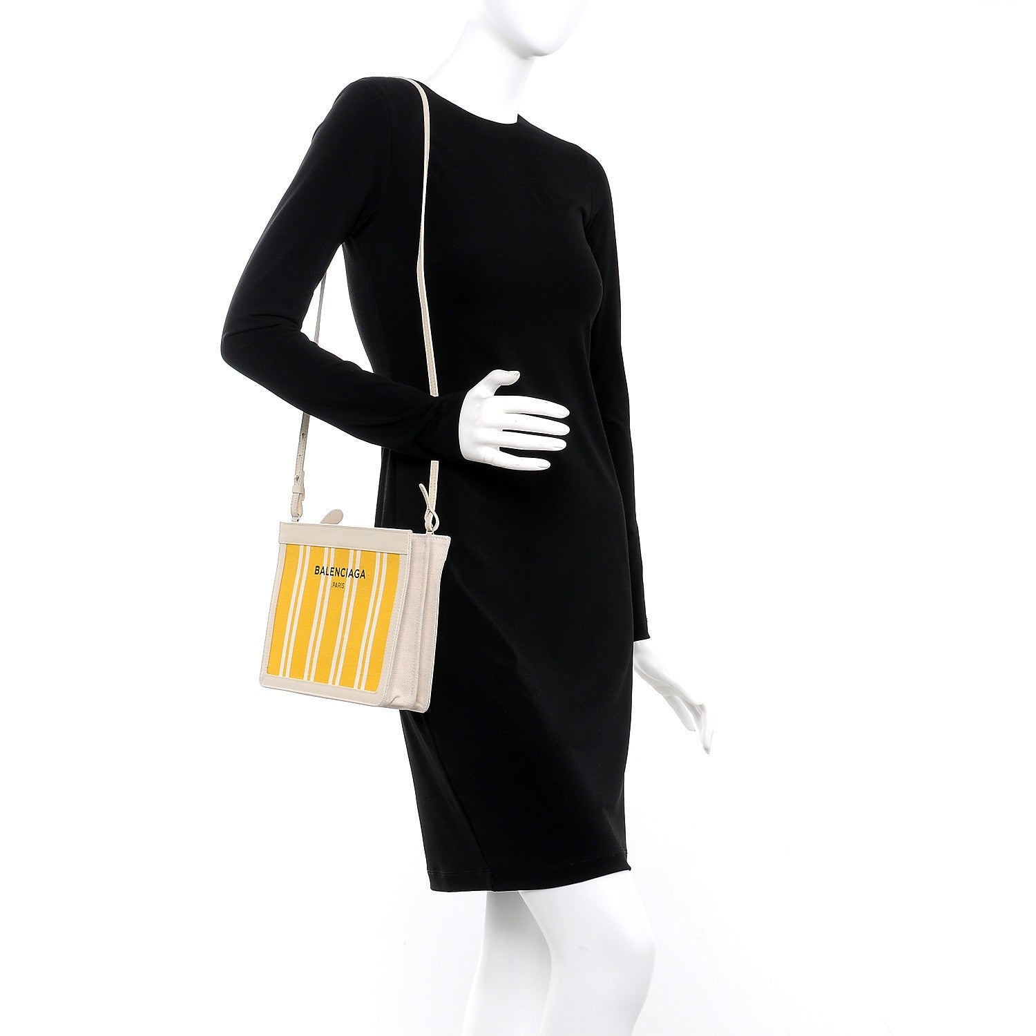 Balenciaga Cotton Canvas Striped Pochette Crossbody Bag Yellow 2 of 10