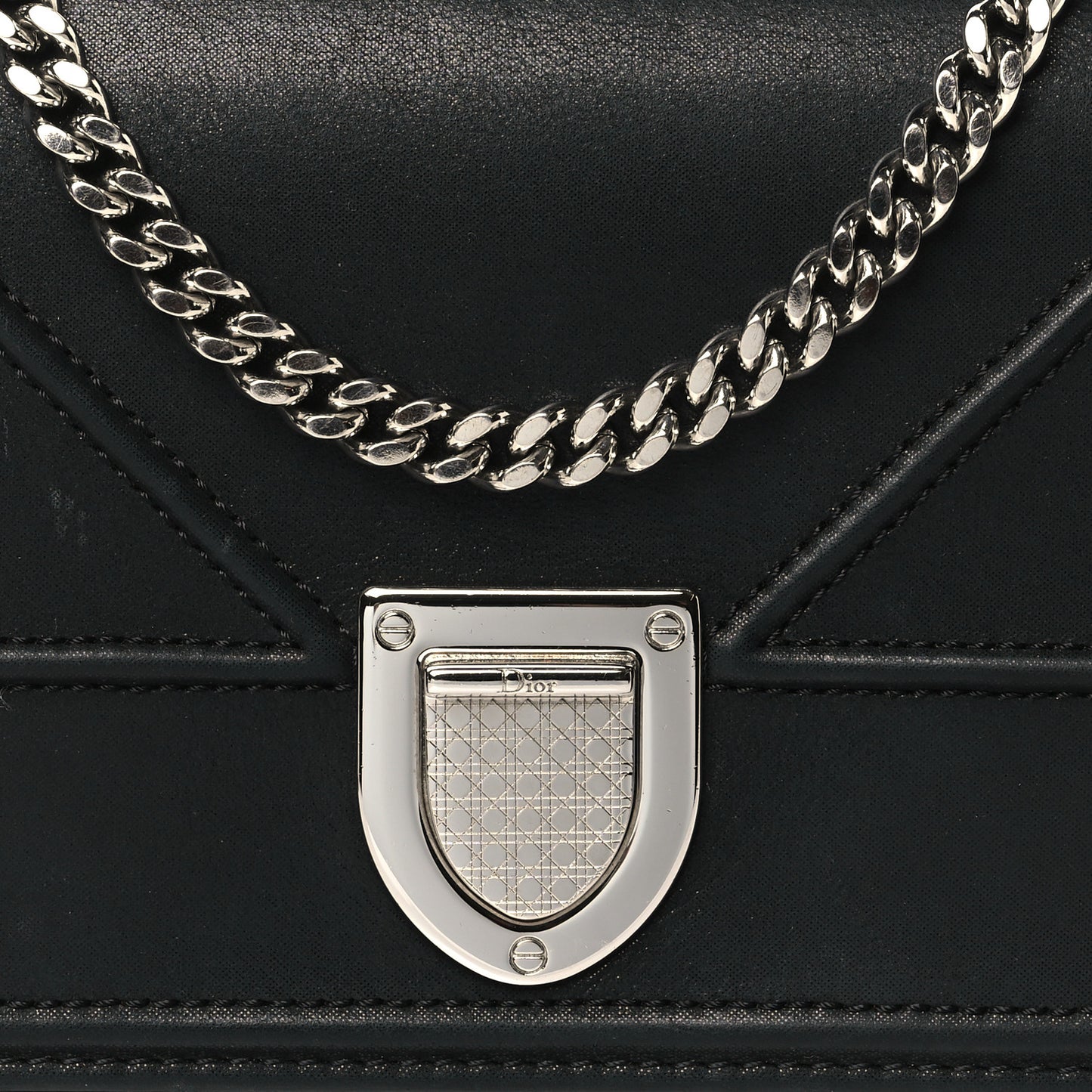 Metallic Lambskin Diorama Croisiere Chain Wallet Black