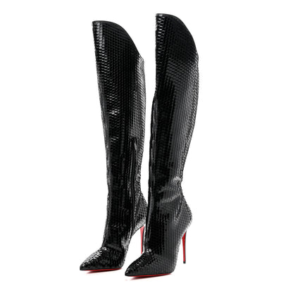 Christian Louboutin Patent Black Bird Embossed Alta Botta 100 Tall Boots 39 Black 3 of 6