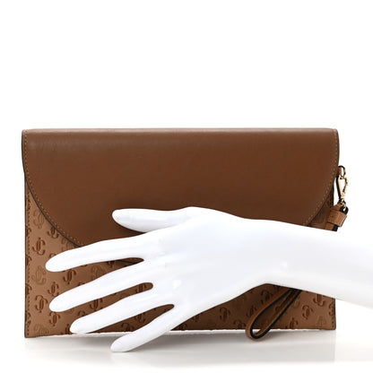 Jimmy Choo Calfskin JC Embossed Envelope Pouch Caramel 2 of 7