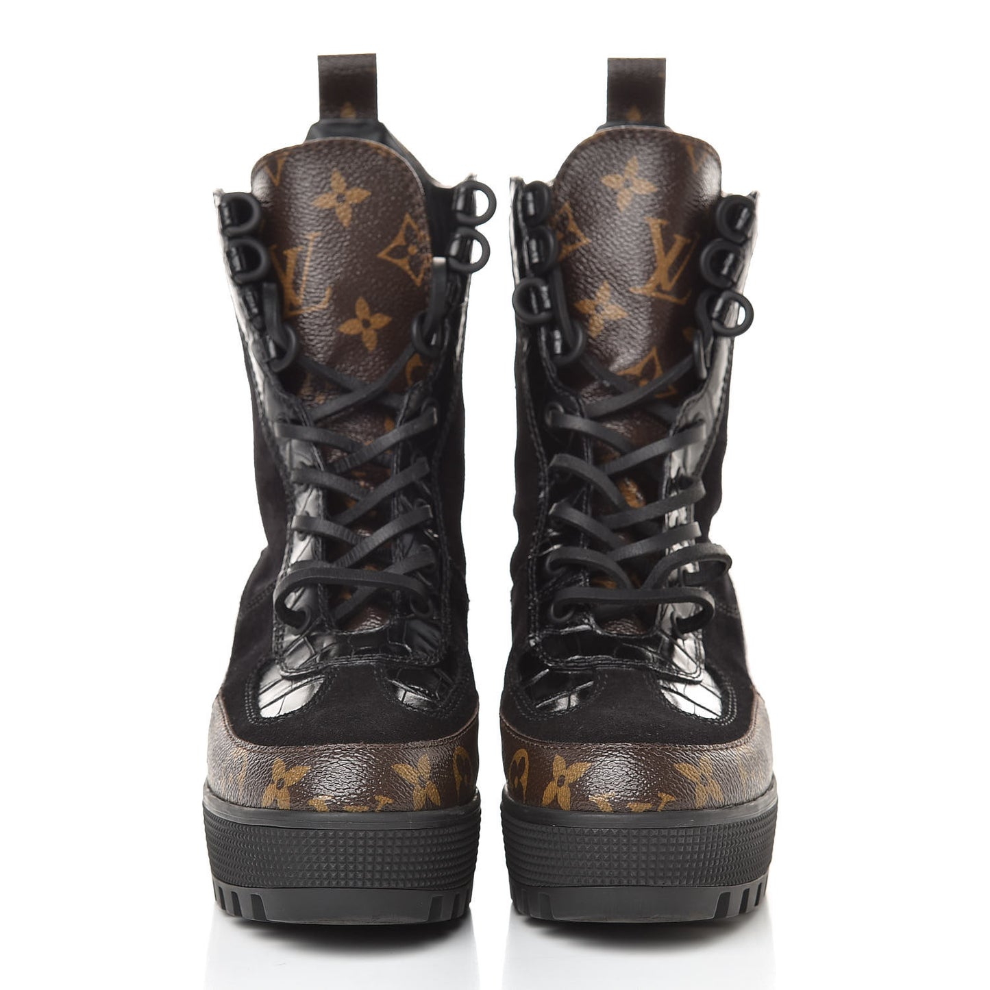 Suede Calfskin Monogram Laureate Platform Desert Boots 34.5 Black