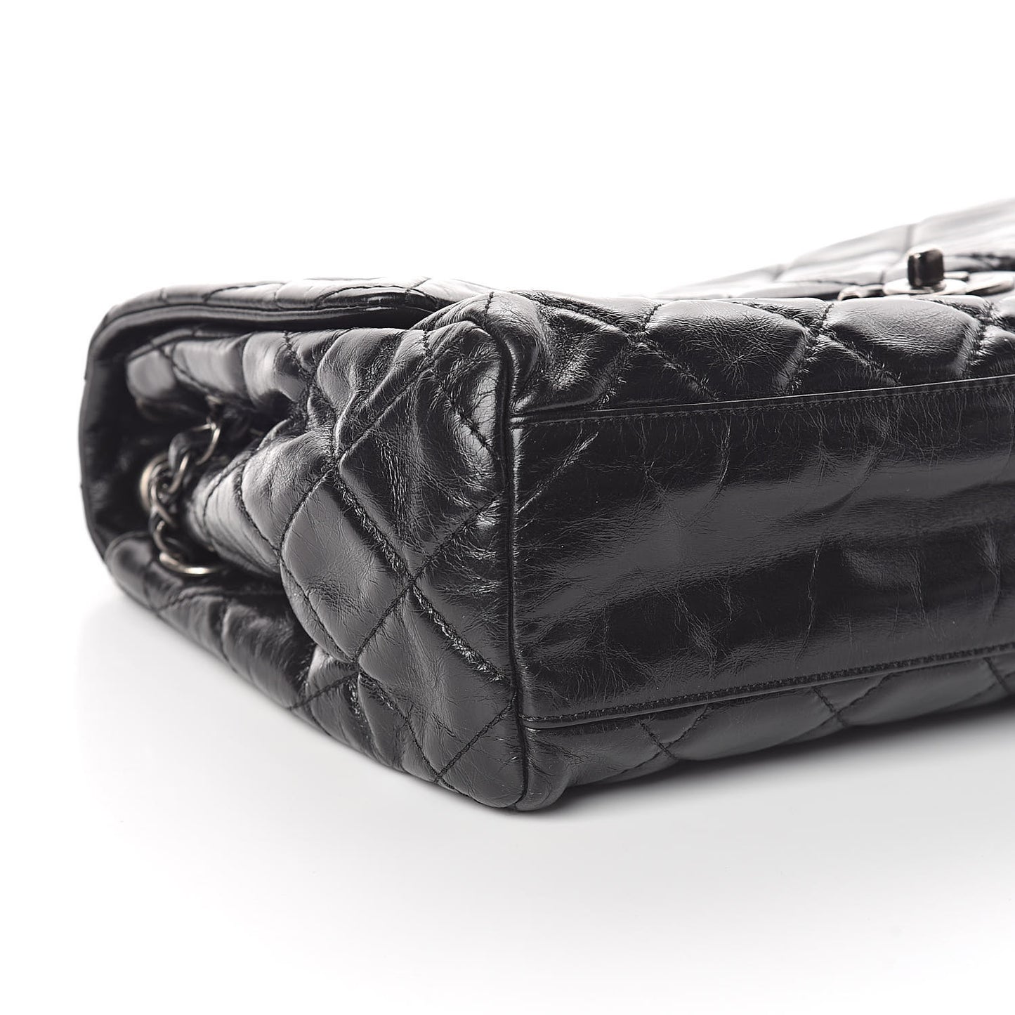 Glazed Calfskin Quilted Large Coco Soft Flap Black