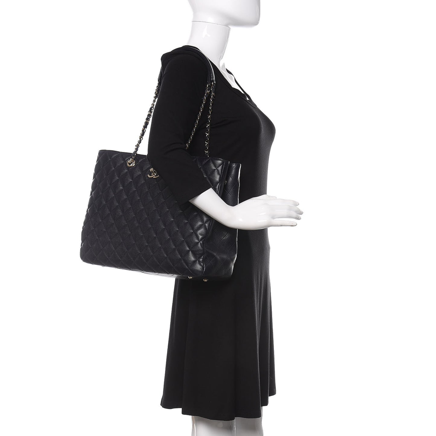 Caviar Quilted Large CC Shopping Tote Navy