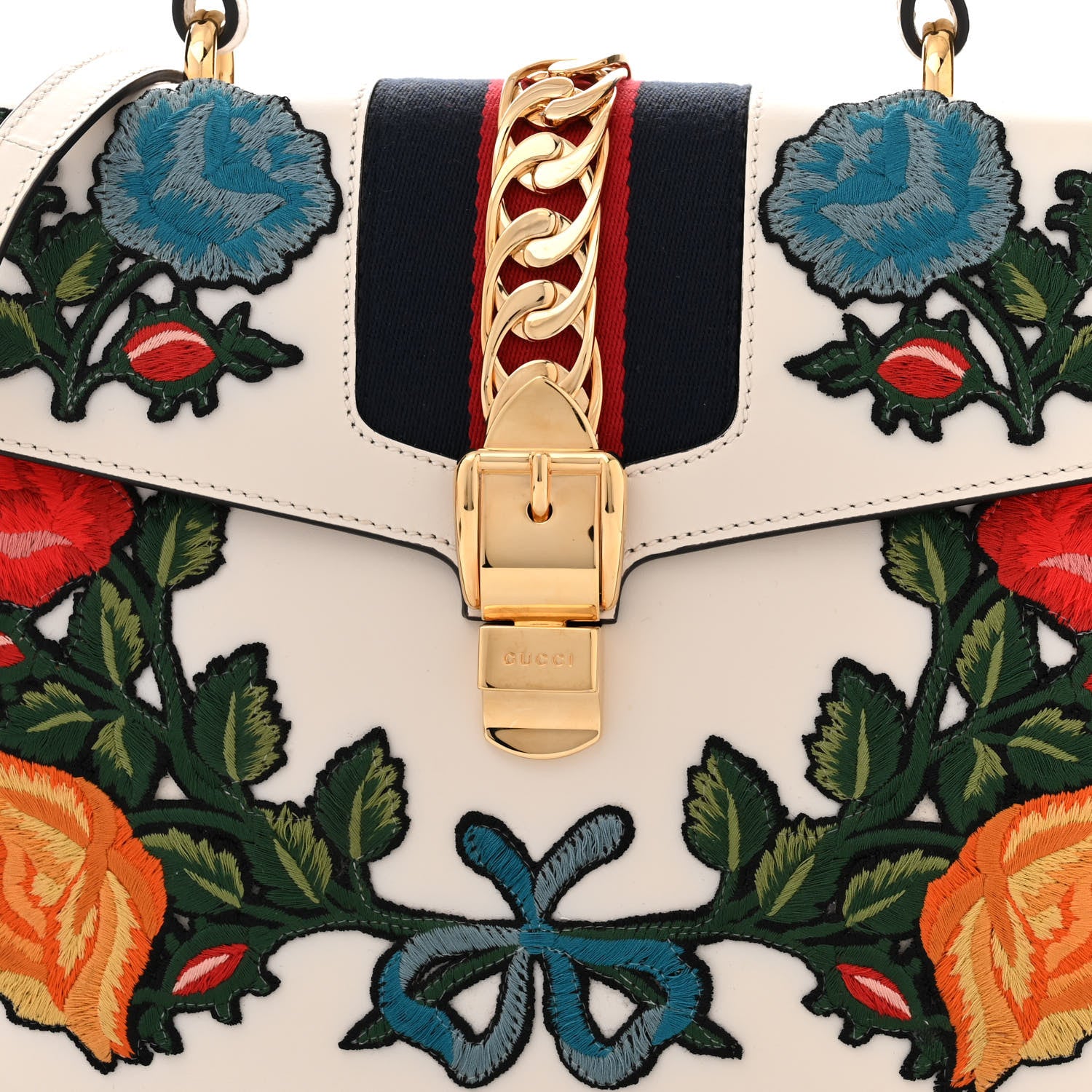 Gucci Calfskin Floral Medium Sylvie Top Handle Bag Off White 8 of 12