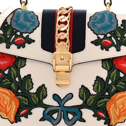Gucci Calfskin Floral Medium Sylvie Top Handle Bag Off White 8 of 12