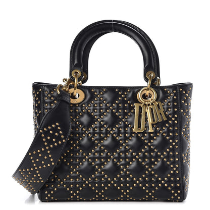 Christian Dior Calfskin Cannage Studded Medium Supple Lady Dior Black 1 of 8