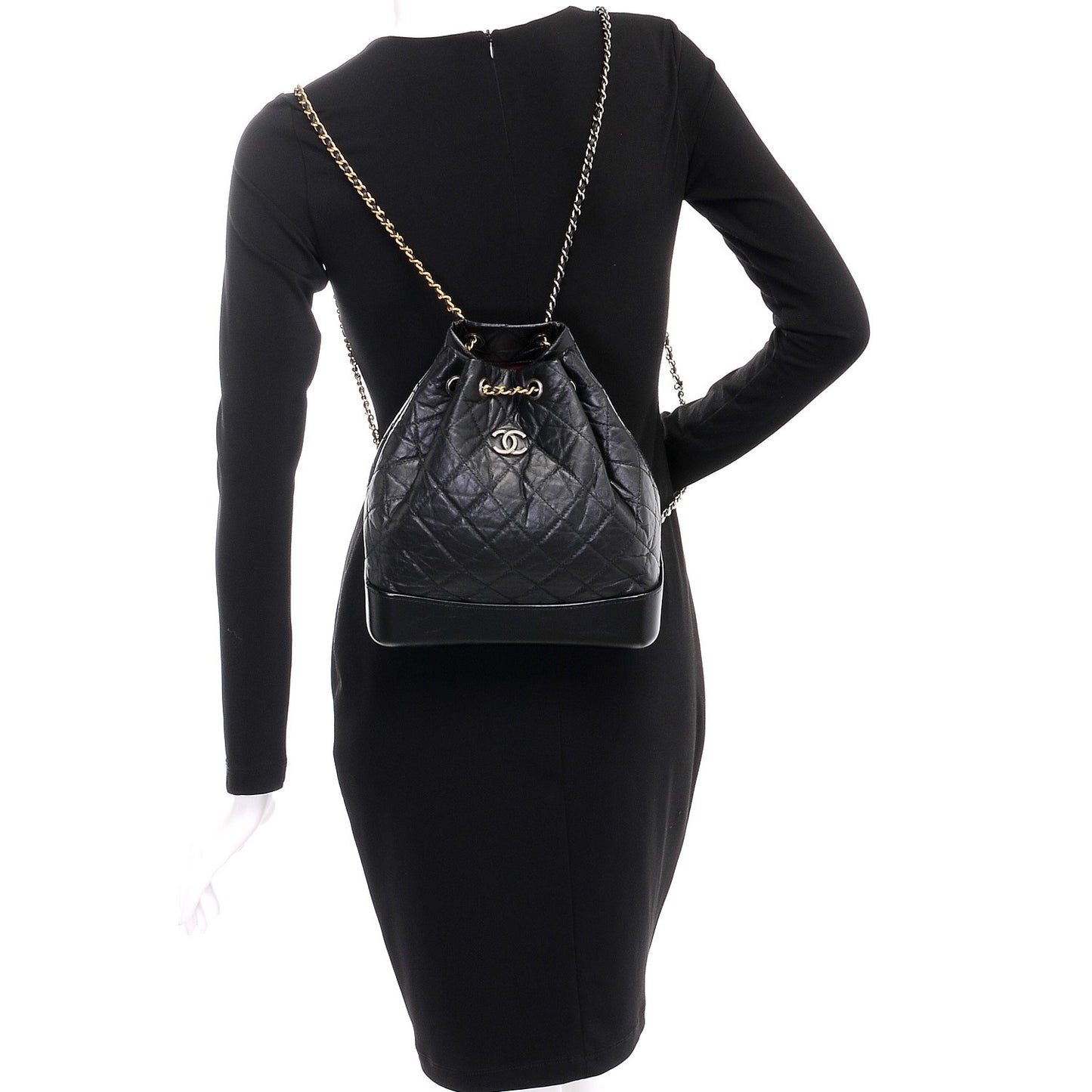 Aged Calfskin Quilted Gabrielle Backpack Black