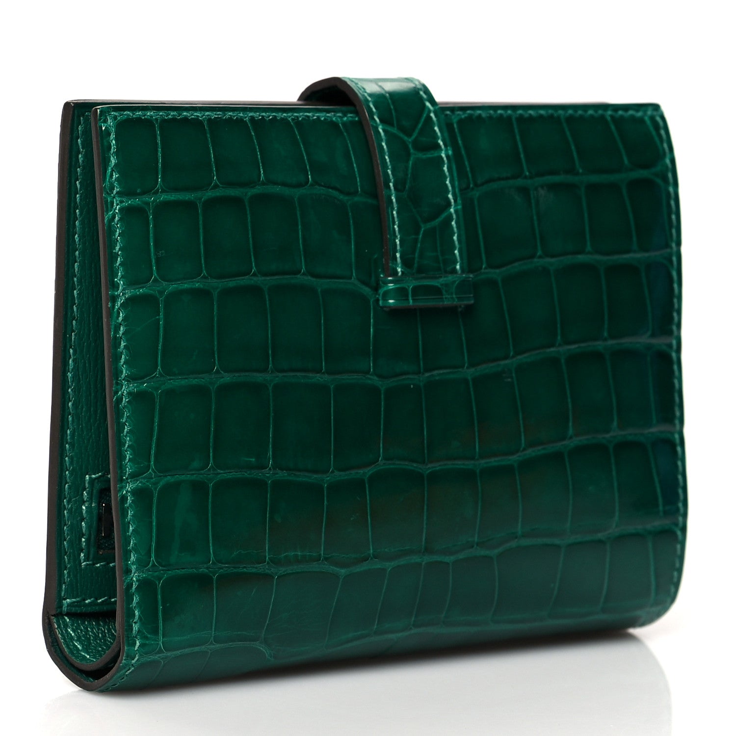 Hermes Shiny Alligator Bearn Compact Wallet Vert Emeraude 3 of 8