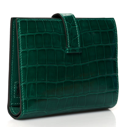 Hermes Shiny Alligator Bearn Compact Wallet Vert Emeraude 3 of 8