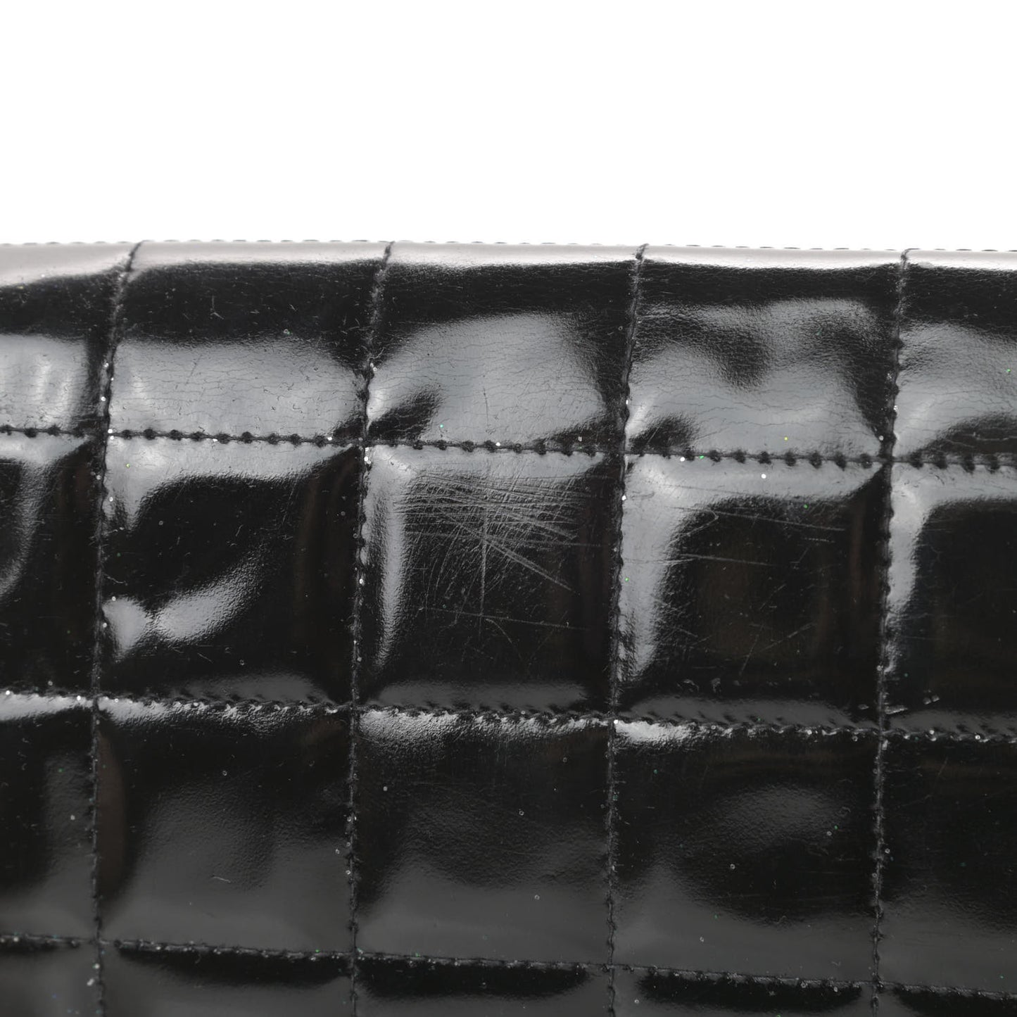 Patent Quilted East West Chocolate Bar Flap Black