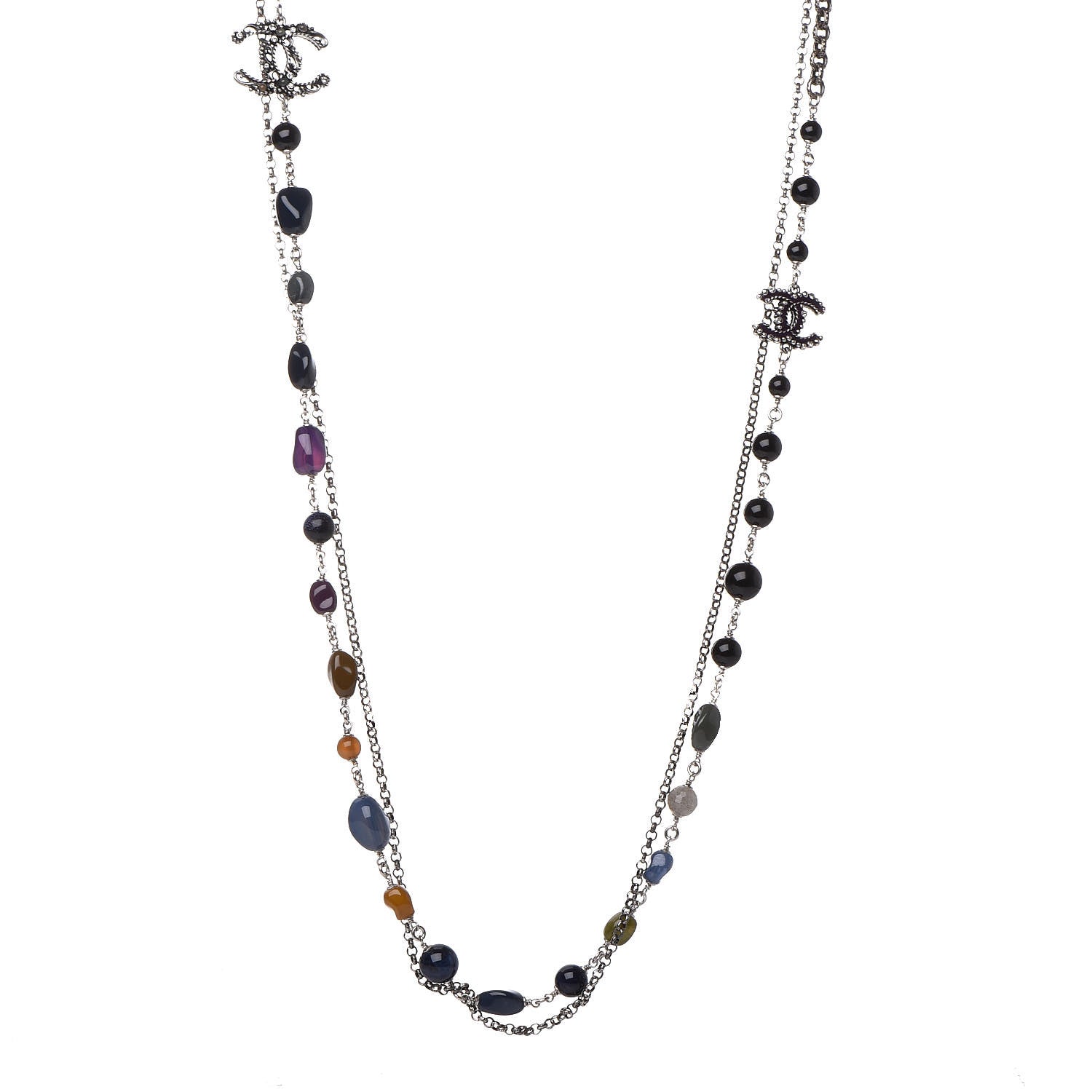 Chanel Beaded Enamel CC Long Necklace Ruthenium Multicolor 1 of 5