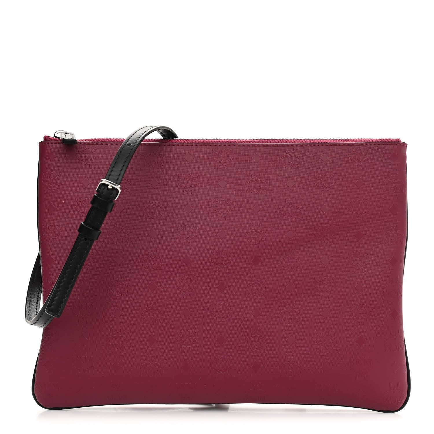 MCM Calfskin Monogram Coated Canvas Medium Crossbody Pouch Red Black 1 of 10