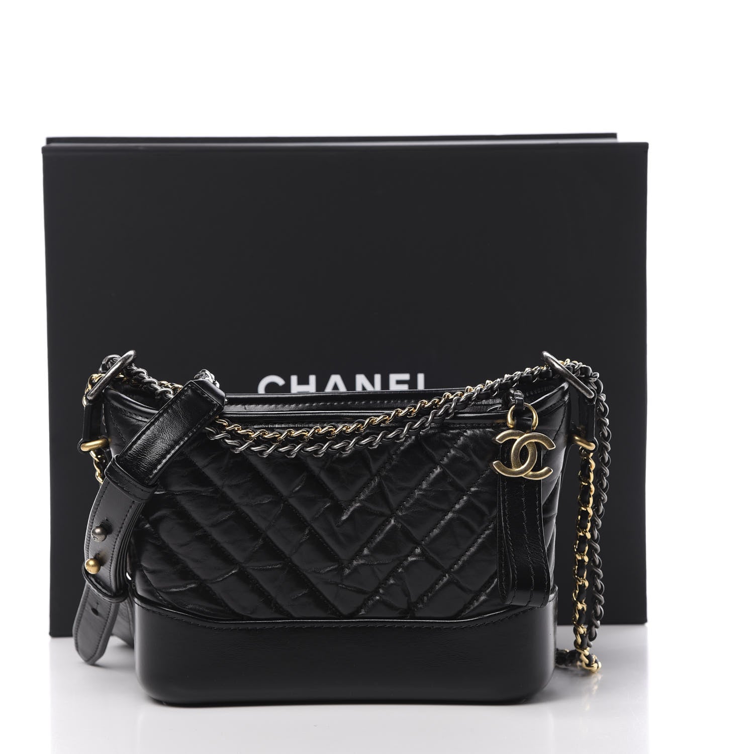 Chanel Aged Calfskin Chevron Quilted Small Gabrielle Hobo Black 11 of 11