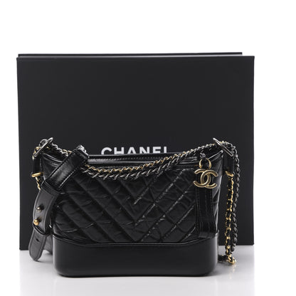 Chanel Aged Calfskin Chevron Quilted Small Gabrielle Hobo Black 11 of 11