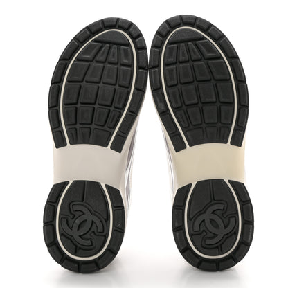 Chanel Fabric Laminated Calfskin Stretch CC Womens Sneakers 40 White Silver 6 of 11