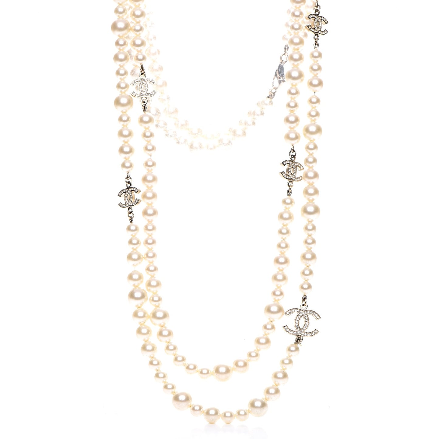 Pearl Crystal CC Double Strand Necklace Gold