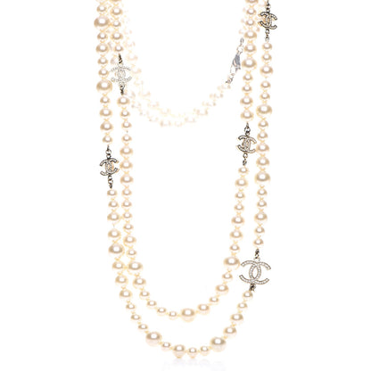 Chanel Pearl Crystal CC Double Strand Necklace Gold 1 of 8