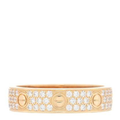 Cartier 18K Yellow Gold Diamond 4mm LOVE Wedding Paved Band Ring 55 7.25 1 of 5