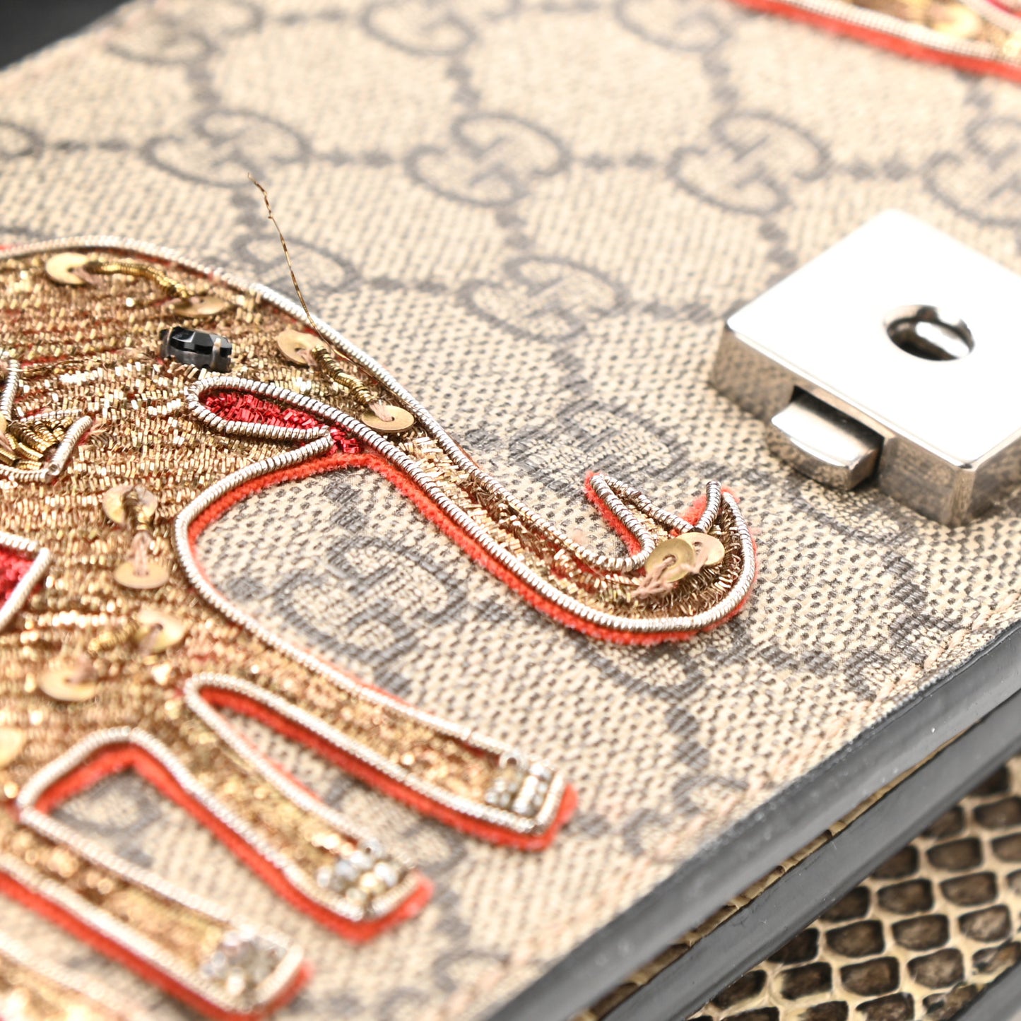 GG Supreme Monogram Elaphe Elephant Embroidered Small Dionysus Shoulder Bag