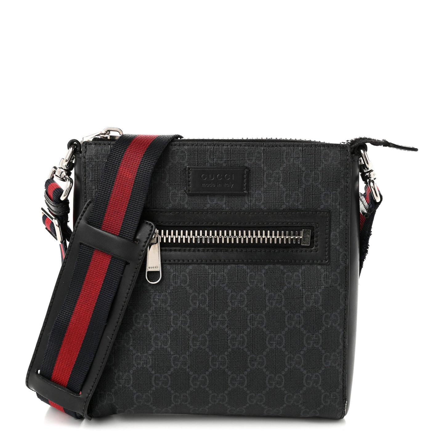 GG Supreme Monogram Web Small Flat Messenger Bag Black Grey Black Grey