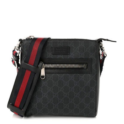Gucci GG Supreme Monogram Web Small Flat Messenger Bag Black Grey Black Grey 1 of 11