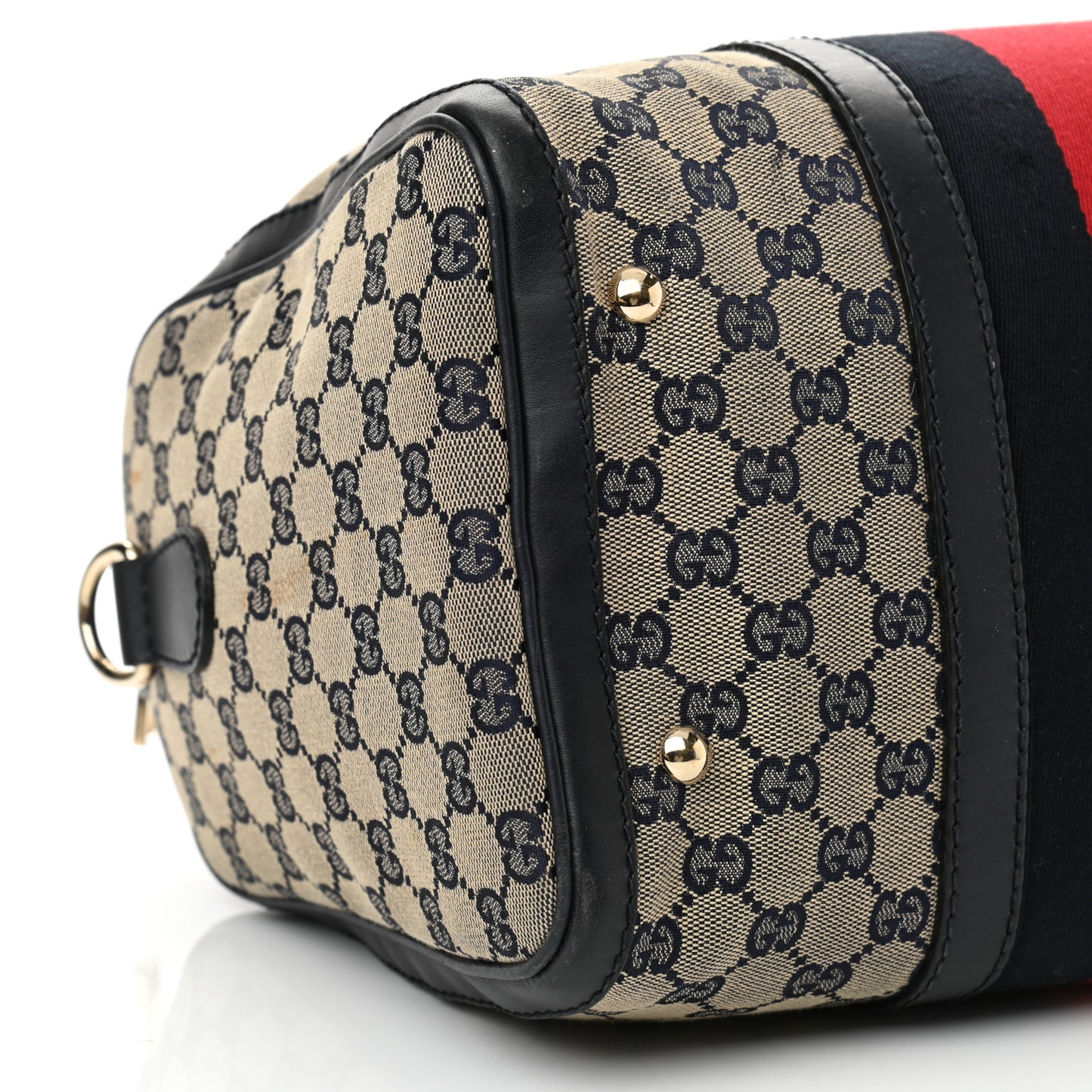 Monogram Selleria Calfskin Vintage Web Medium Boston Beige Blue