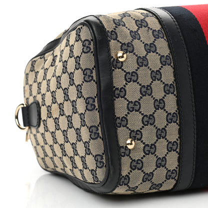 Gucci Monogram Selleria Calfskin Vintage Web Medium Boston Beige Blue 9 of 19
