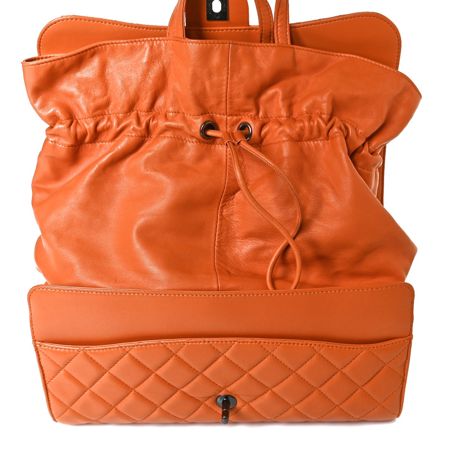 Lambskin Quilted Jumbo Grocery By Chanel Drawstring Shopping Bag Orange