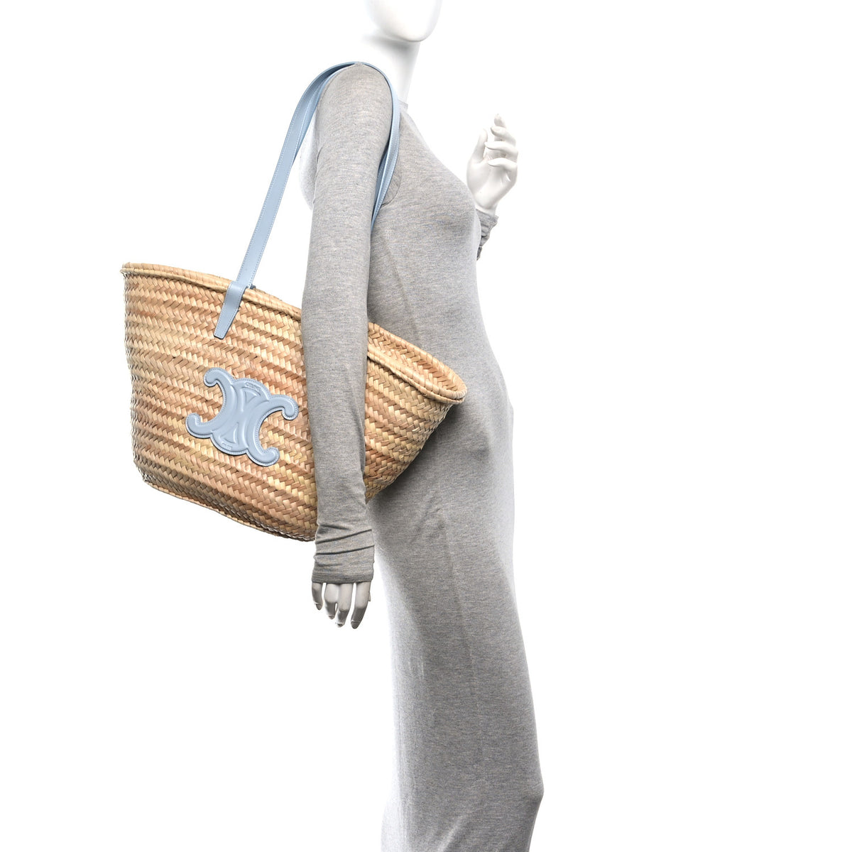 Raffia Calfskin Triomphe Medium Panier Soft Blue