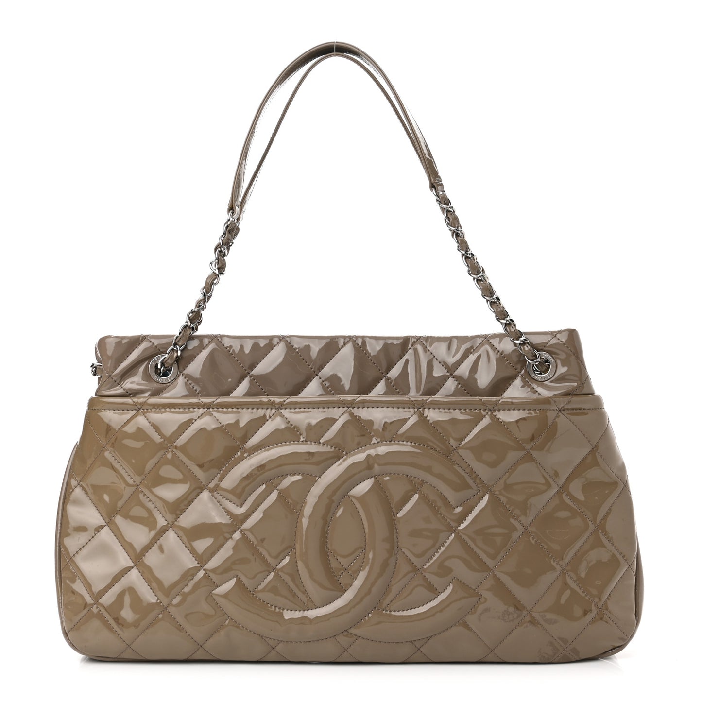 Patent Quilted Timeless CC Soft Tote Beige