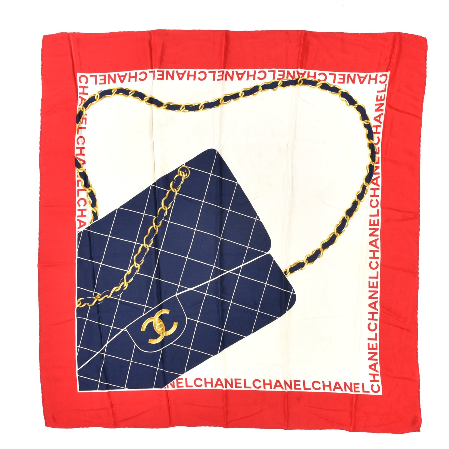 Silk CC Square Scarf Red White Blue