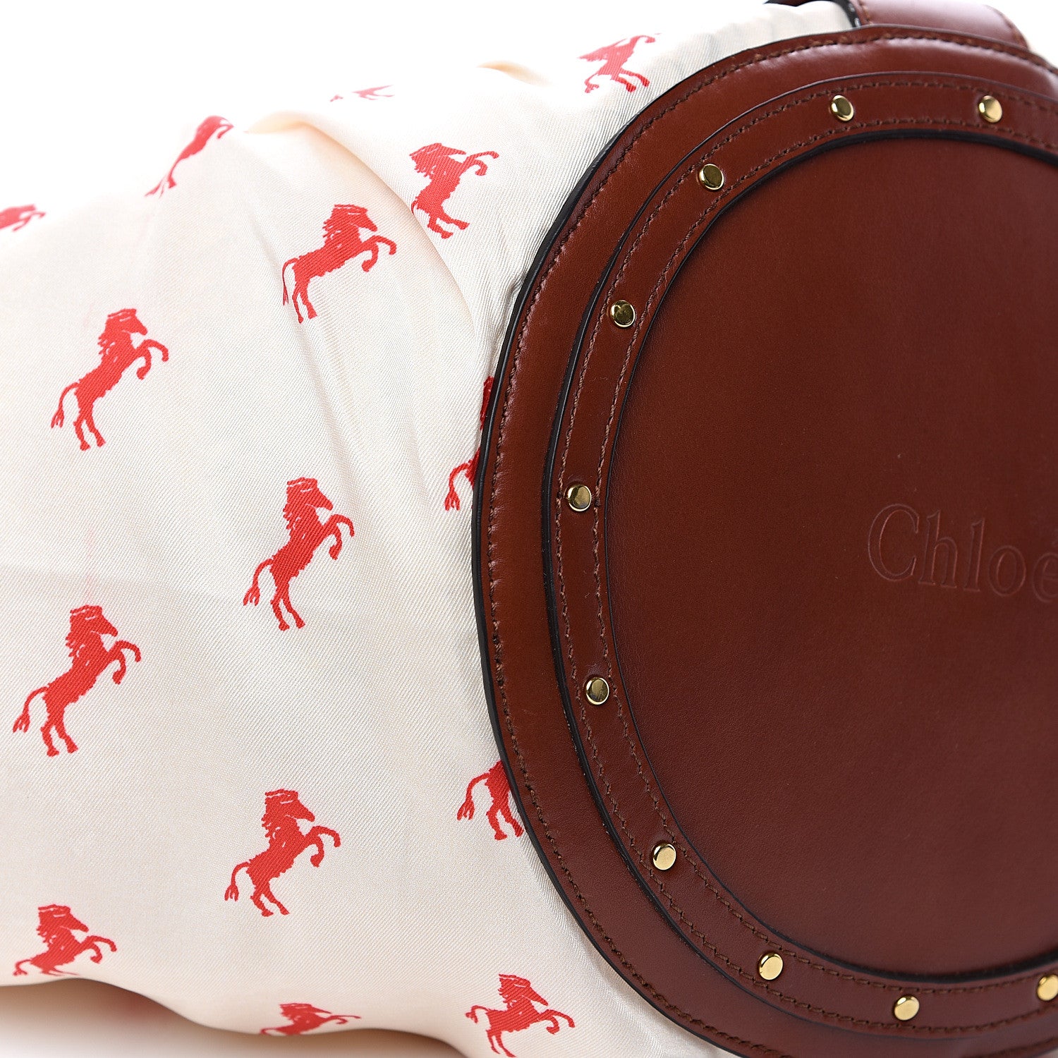Chloe Smooth Calfskin Raffia Little Horses Medium Panier Basket White Red 6 of 8