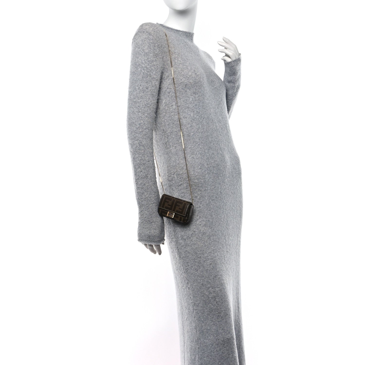 Fendi Glazed Fabric FF 1974 Nano Baguette Charm Mogano Panna 2 of 12