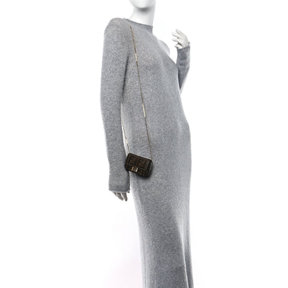 Fendi Glazed Fabric FF 1974 Nano Baguette Charm Mogano Panna 2 of 12