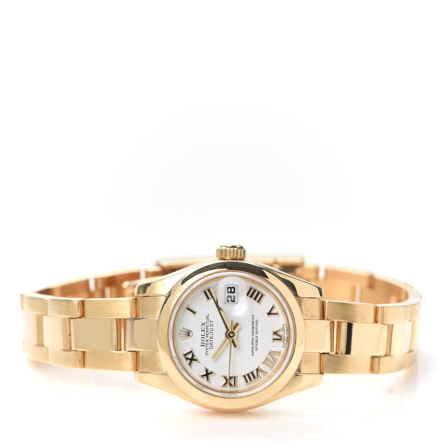 Rolex 18K Yellow Gold 28mm Oyster Perpetual Datejust Watch White Roman 179168 2 of 5