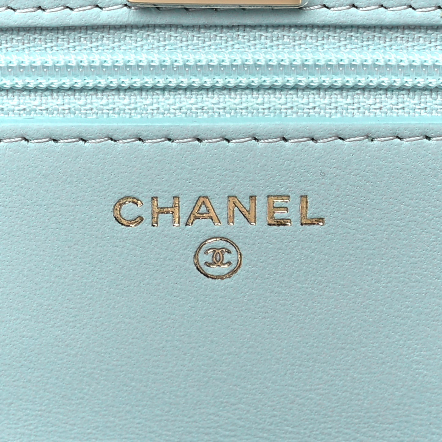 Lambskin Quilted Trendy CC Wallet On Chain WOC Light Blue