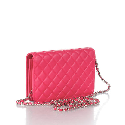 Chanel Lambskin Quilted Diamond CC Wallet On Chain WOC Dark Pink 3 of 8