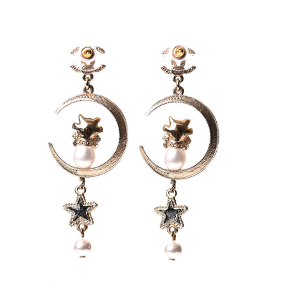Chanel Metal Glass Crystal CC Cat Moon Earrings Gold 2 of 5