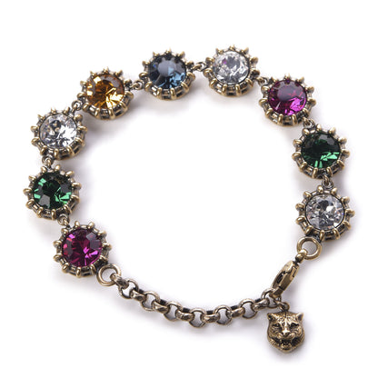 Gucci Crystal Metal Feline Bracelet Aged Gold Multicolor 1 of 6