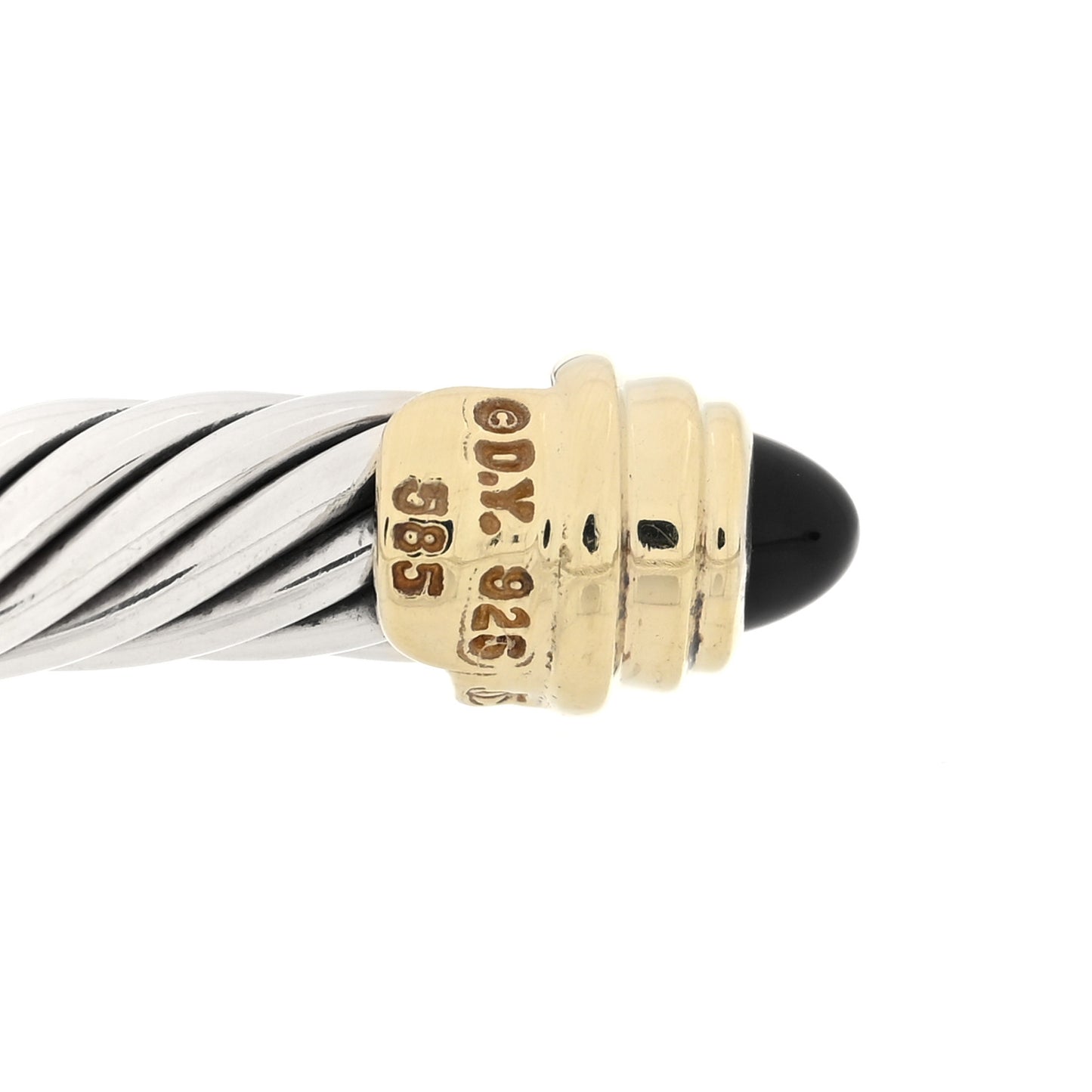 Sterling Silver 14K Yellow Gold Black Onyx 5mm Cable Classics Petite Color Bracelet