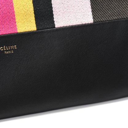 Celine Cotton Canvas Lambskin Striped Solo Clutch Pouch Black 14 of 15
