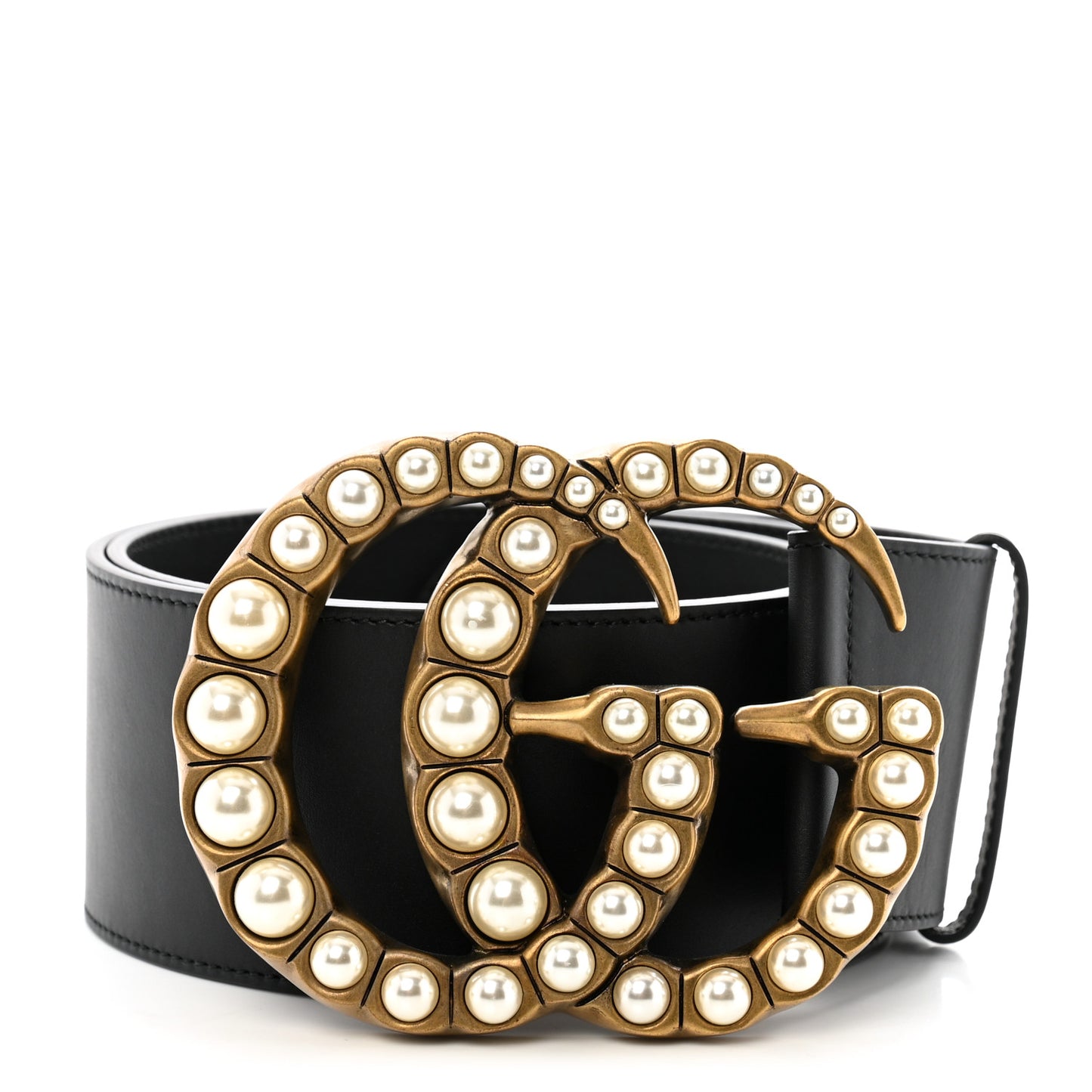Moon Calfskin Pearl Double G 70mm Belt 90 36 Black Cream