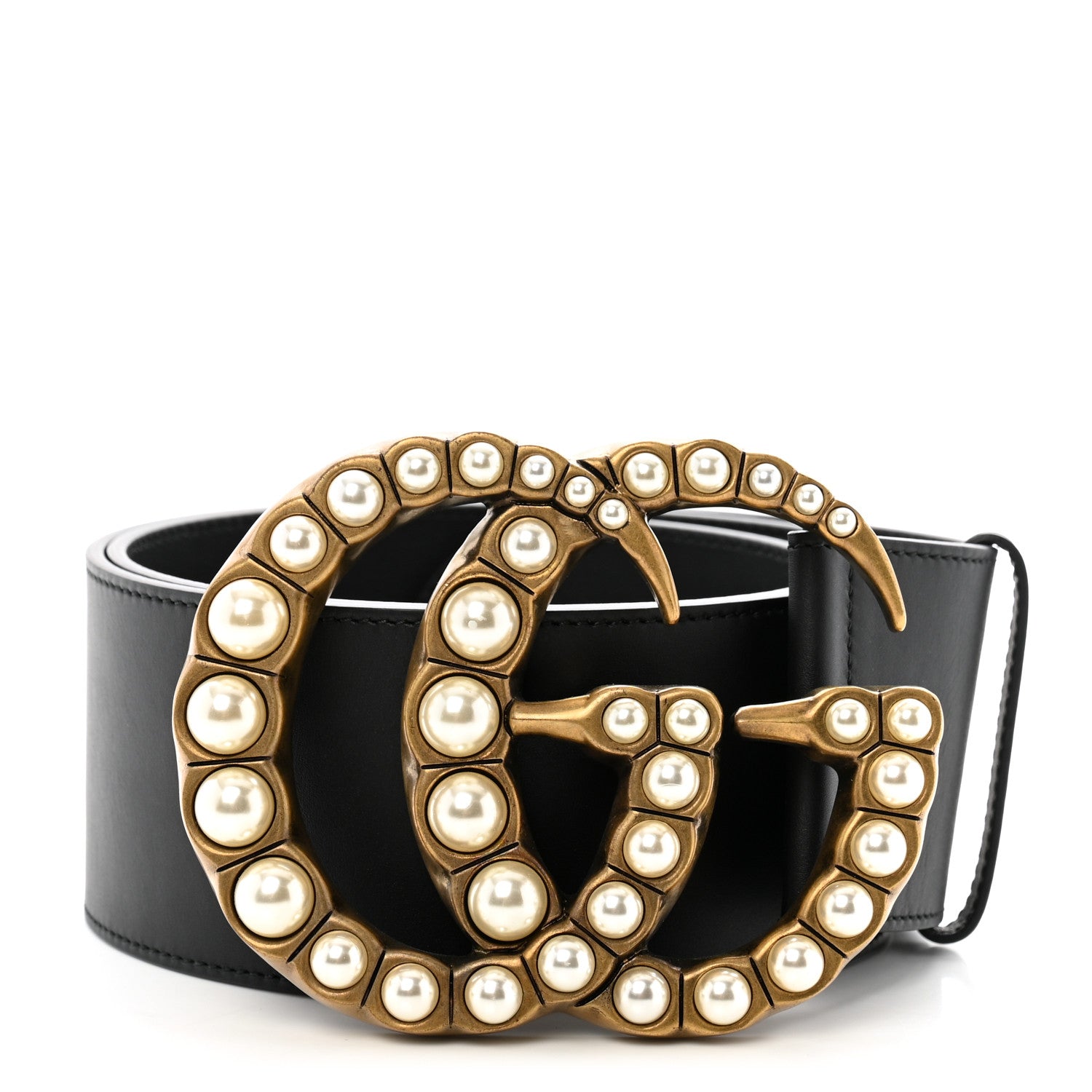 Gucci Moon Calfskin Pearl Double G 70mm Belt 90 36 Black Cream 1 of 5