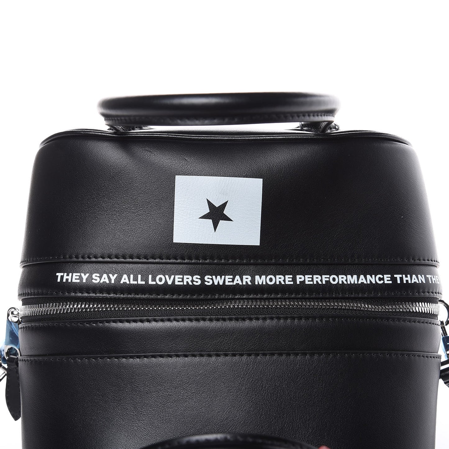Smooth Calfskin Montage Print Small Cube Bowling Bag Black