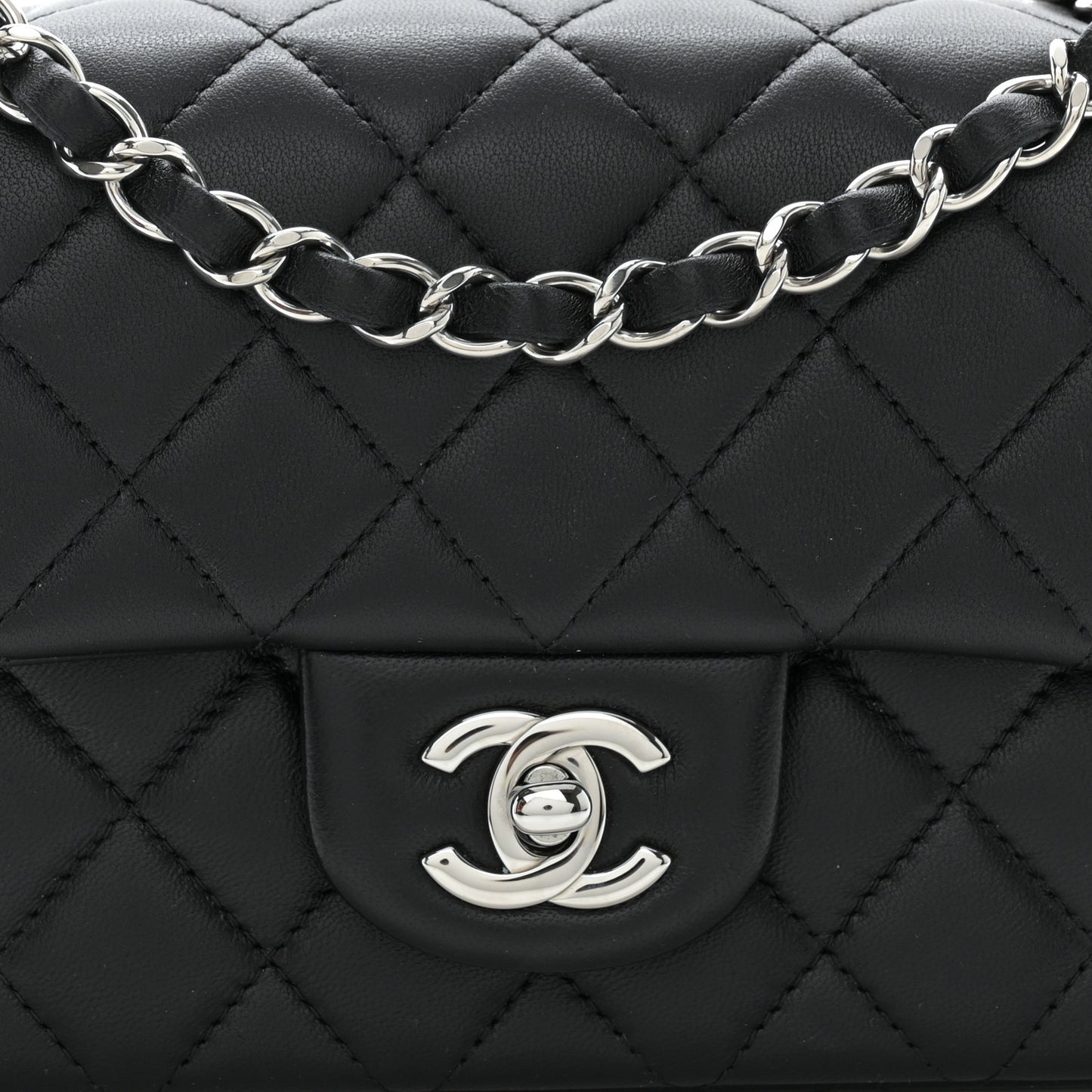 Lambskin Quilted Mini Rectangular Flap Black